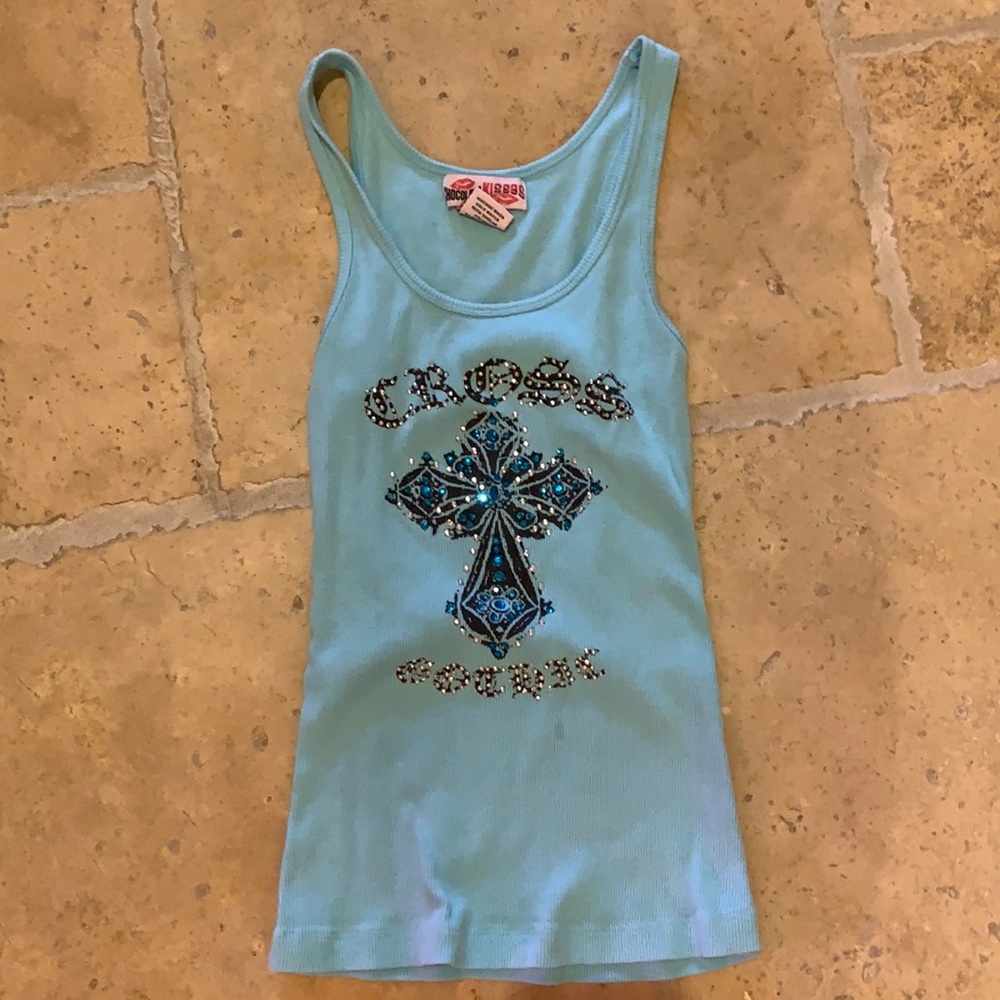 A cute blue tank top in the brand chocolate kisses